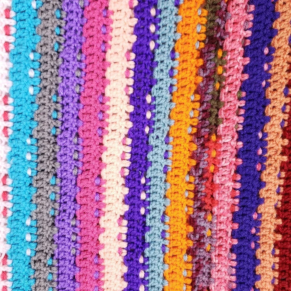 Handmade Multicolor Crochet Knit Blanket 35x60 Boho Retro Fringe Throw‎